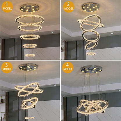Kristallen Hanglamp - 5 Ringen Kroonluchter - Crystal Led Hanglamp - 3 Kleuren - Woonkamerlamp - Moderne lamp - Hanglamp
