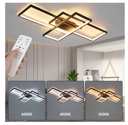 LuxiLamps - Moderne LED Kroonluchter - Dimbaar Met Afstandsbediening - Led Plafond Kroonluchter Zwart - Moderne Kroonluchter - 90 cm