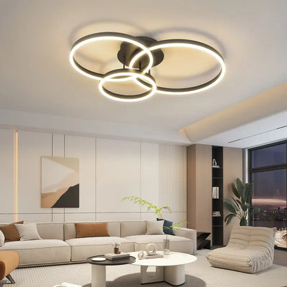 Led Plafondlamp - 3 Ringen - Dimbaar met Afstandsbediening - 76 Watt - Modern Design - Zwart - Plafonniere - Modern - Woonkamer - Eettafel - Keuken - Slaapkamer
