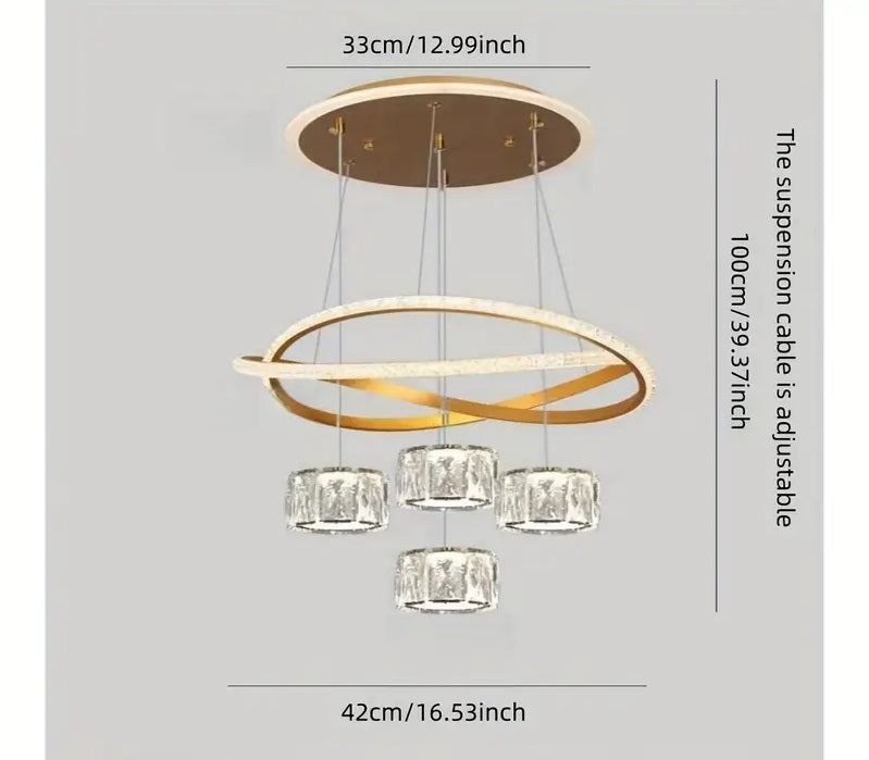 LuxiLamps - Curly Pendant Lamp - 4 Balls Pendant Lamp - Living Room Lamp - Gold - 3 Modes Light Color - Modern Lamp - 42 cm - Chandelier