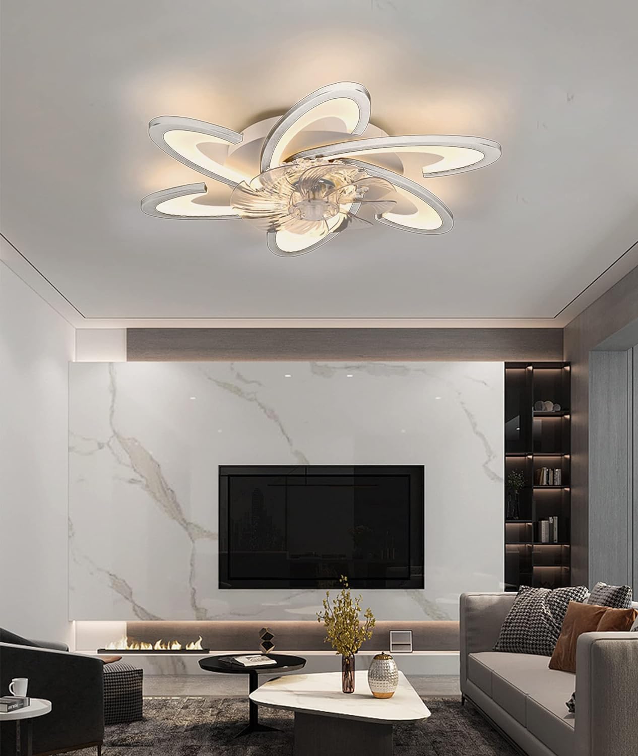 LuxiLamps - 6 Wing Ceiling Fan - Smart Lamp - Dimmable - White - 6 Settings - Living Room Lamp Fan - Chandelier Fan - Fan Lamps - 67 cm