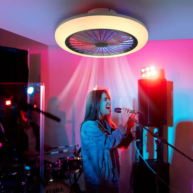 LED RGB Ventilator Lamp - Smart Lamp - Plafondventilator - RGB - 12 Kleuren - Dimbaar - 45 cm - 6 Standen - Plafondventilator - Woonkamerlamp - Moderne Lamp