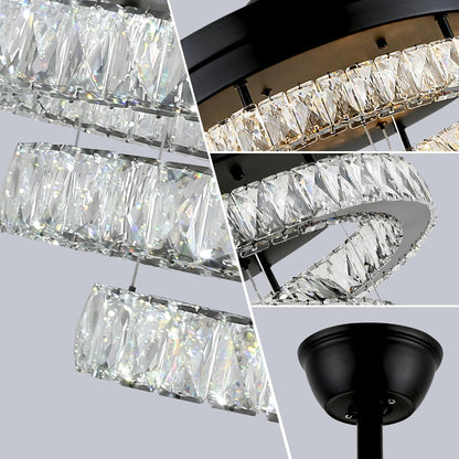 3 Ring Crystal Ventilator Lamp - Met Afstandsbediening - Stille Ventilator - 106 cm - Zwart - Timer - Woonkamerlamp Ventilator - Moderne Plafond Ventilator Lamp - Kroonluchter Ventilator
