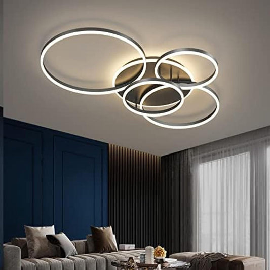 5 Ringen - 80 Watt - Design - Zwart - Plafonniere - Modern - LED Lamp - Woonkamer - Kamer - Eetkamer - Eettafel - Keuken - Slaapkamer - Cafe
