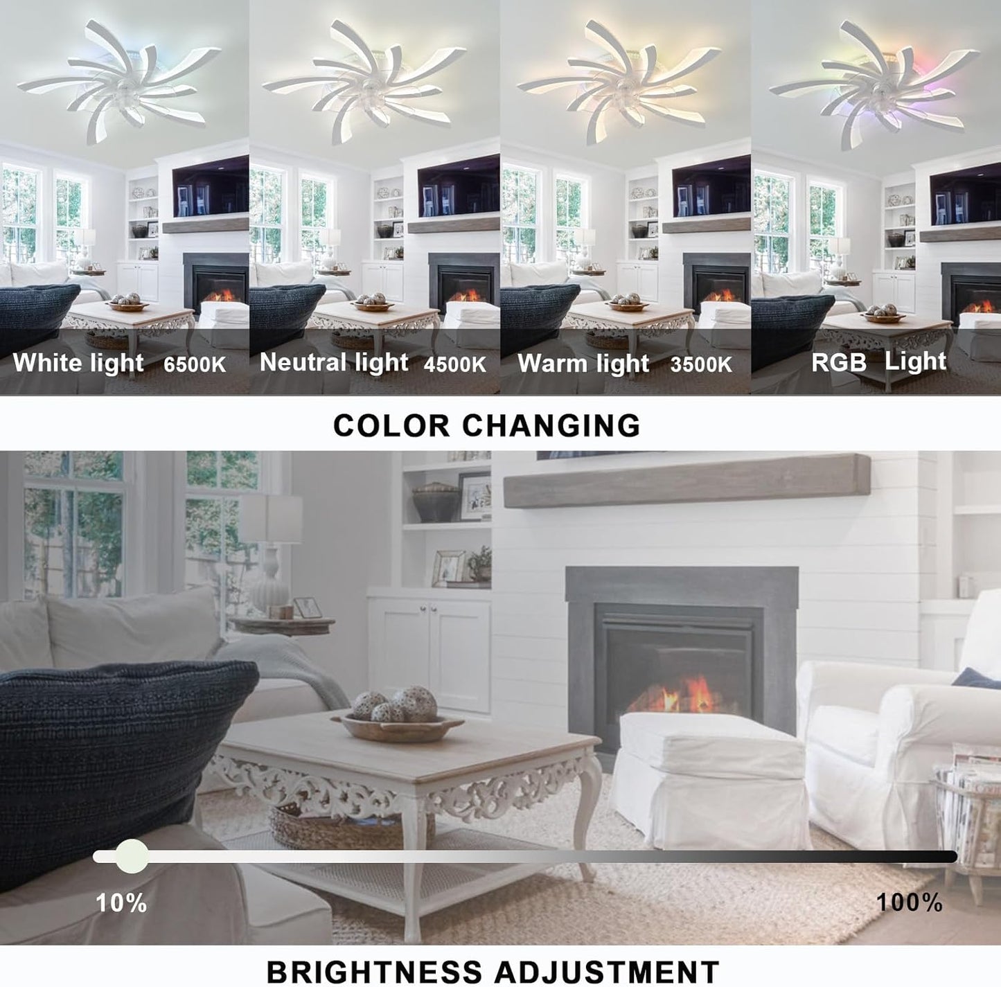 5 Vleugel Ventilator Lamp - Dimbaar Met Afstandsbediening - RGB 12 Kleuren - Plafondventilator Met LED - Smart Life App - Woonkamerlamp - Moderne lamp - Plafonniere