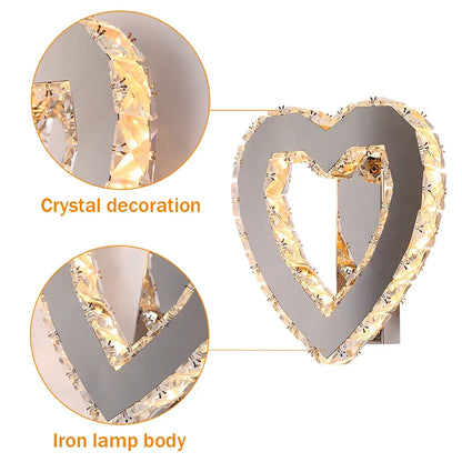 LuxiLamps - Harten LED Wandlamp - Crystal Wand Muur Lamp -  Wand Decoratie - Wandverlichting
