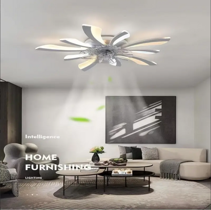 LuxiLamps - 5 Wing Fan Lamp - Dimmable With Remote Control - White - Ceiling Fan With LED - Living Room Lamp - Modern Lamp - Ceiling Lamp