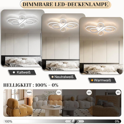 Moderne Plafondlamp - Luxe LED Kroonluchter - Dimbaar - Vlindervorm - 80 cm - Woonkamerlamp - Wit - Plafoniere - 78W