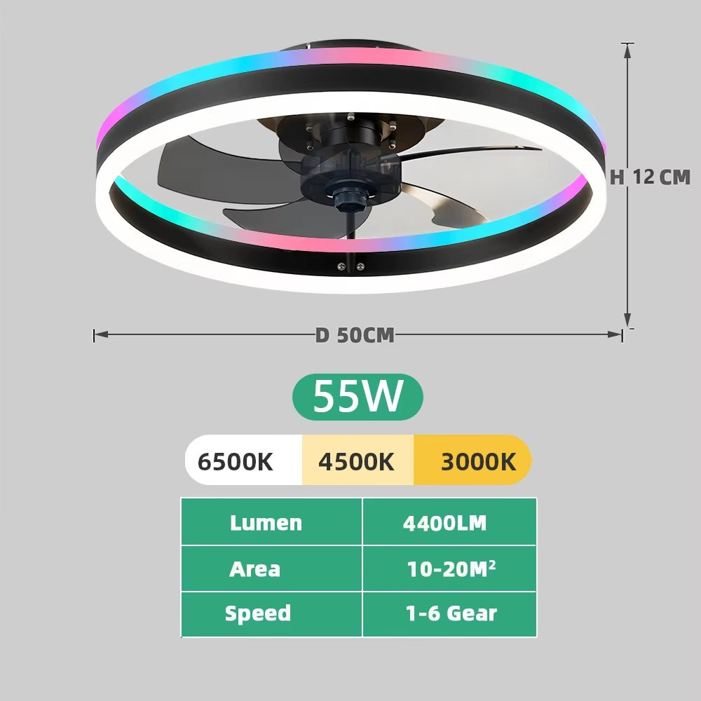 LuxiLamps - Plafondventilator Lamp - RGB - Smart Lamp - 6 Standen - Dimbaar - Kroonluchter Ventilator - Chandelier Fan - Woonkamer Lamp - Ventilator Lampen - Stille Motor