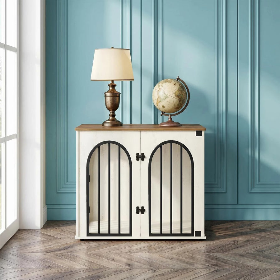 Hondenbench - Meubel - Hondenkooi - Hondenhok - Hondenbox - Bijzettafel - Salontafel - 3 Deuren - 67 × 48 × 55 Cm - Wit