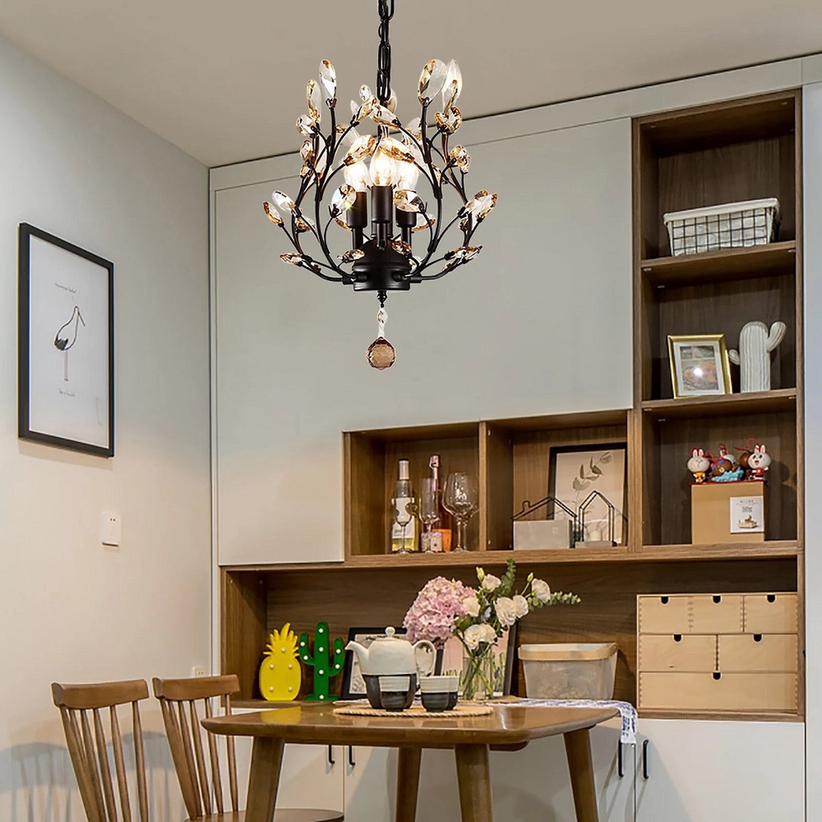 LuxiLamps - Kristallen Sterrenhemel Hanglamp - Kroonluchter - Woonkamer - Zwart - Moderne lamp - 33 cm - Elegante Bloesem Hanglamp