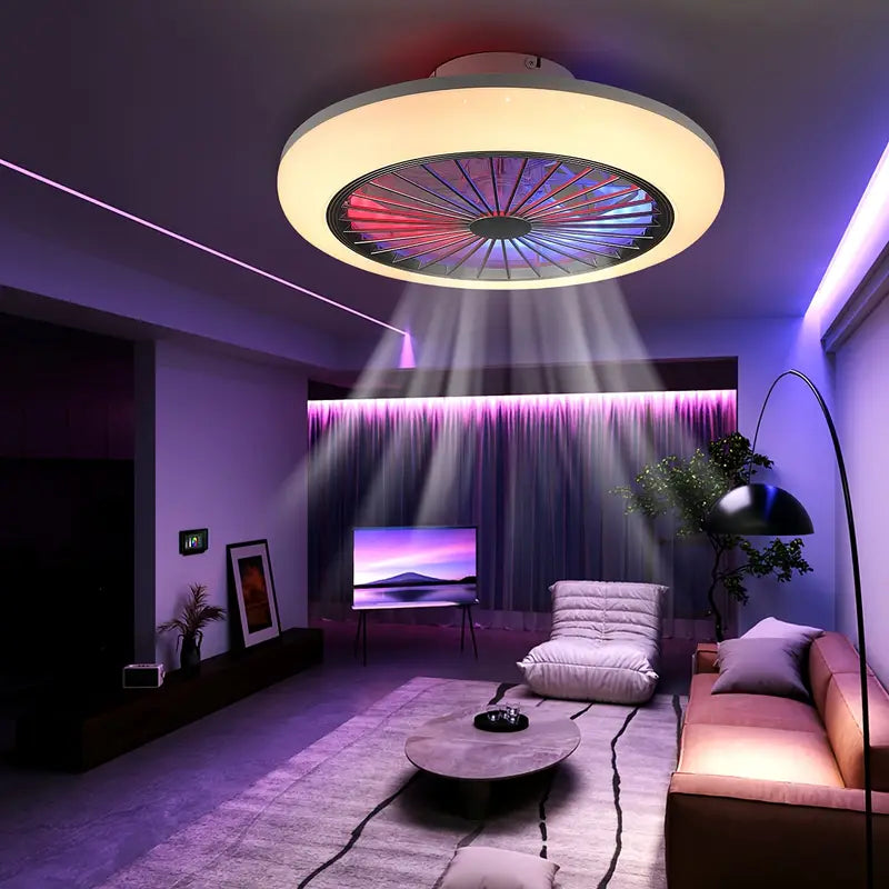 LED RGB Ventilator Lamp - Smart Lamp - Plafondventilator - RGB - 12 Kleuren - Dimbaar - 45 cm - 6 Standen - Plafondventilator - Woonkamerlamp - Moderne Lamp