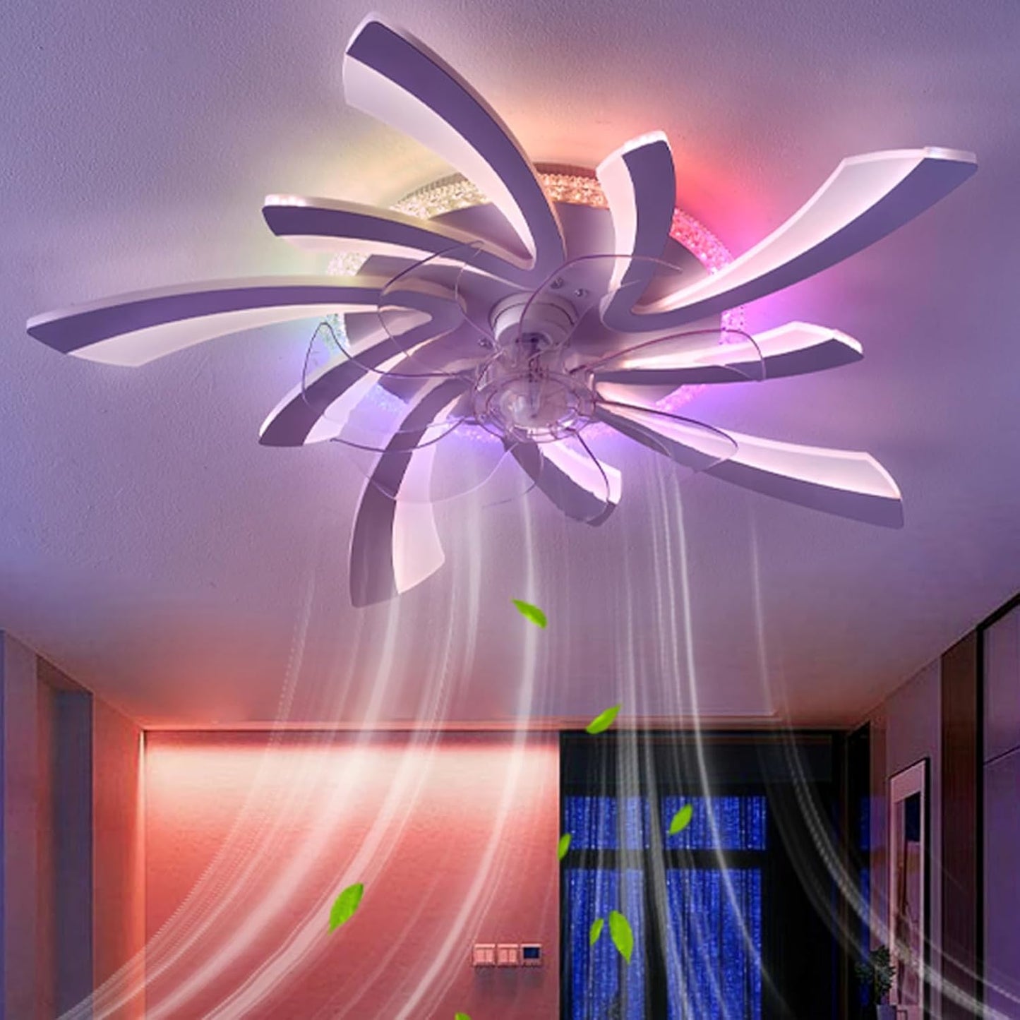 5 Vleugel Ventilator Lamp - Dimbaar Met Afstandsbediening - RGB 12 Kleuren - Plafondventilator Met LED - Smart Life App - Woonkamerlamp - Moderne lamp - Plafonniere