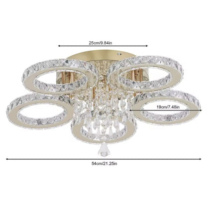 5 Cirkel Gouden Kroonluchter - Dimbaar Met Afstandsbediening - Woonkamerlamp - LED Plafondlamp - Plafonniere - Crystal LED Lamp