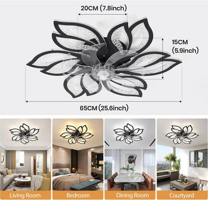 6 Bloem Crystal Ventilator Lamp - Plafondventilator - Zwart - 6 Standen - Smart Lamp - Dimbaar - Kroonluchter Ventilator - Chandelier Fan - Woonkamerlamp - Ventilator Lampen