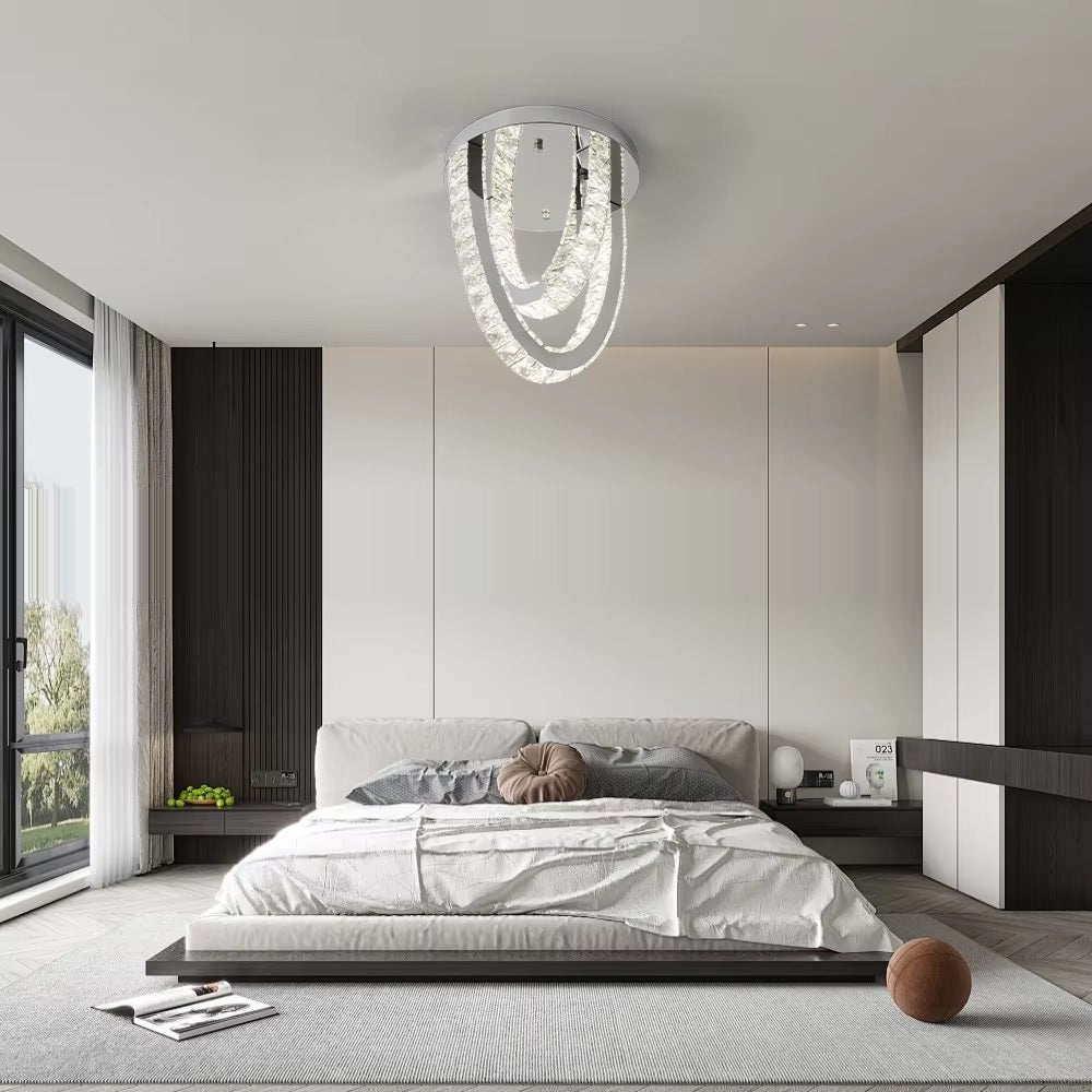 2 Ring Crystal Plafondlamp - Luxe LED Plafondlamp - Chroom - Woondecoratie - 3 Kleuren - Kristallen Kroonluchter - Moderne Plafondlamp - 30 cm