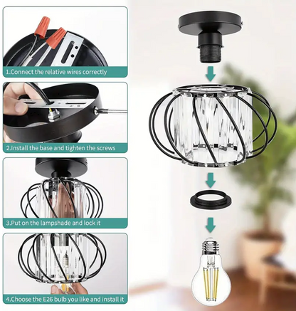 Moderne Kristallen Plafondlamp - LED Rond Kristallen - Kroonluchter - Zwart - Gangpad of Hal Lamp - Crystal Led Lamp - Plafoniere