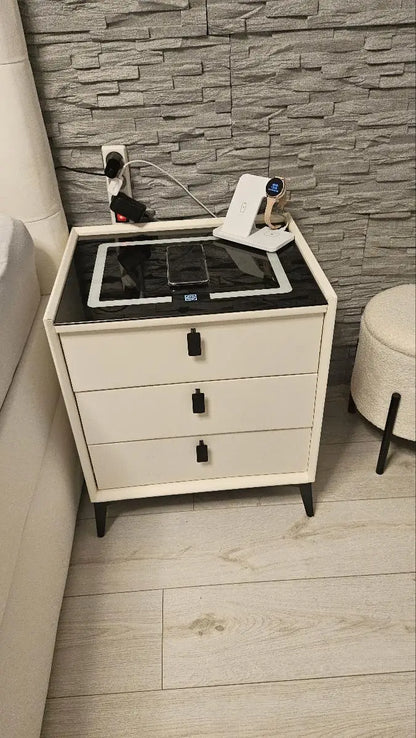 Nachtkast Met LED - 3 USB Poorten - Draadloos Opladen - Wit - 3 Laden - 59x50x45cm - Slim Nachtkastje - Slaapkamer - 3 Kleuren LED