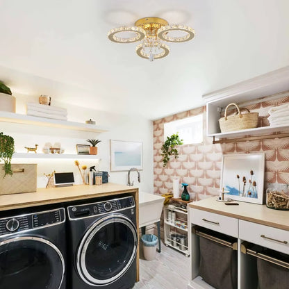 3 Cirkel Gouden Kroonluchter - Dimbaar Met Afstandsbediening - Woonkamerlamp - LED Plafondlamp - Plafonniere - Crystal LED Lamp