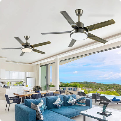 5 Blad Plafondventilator - Moderne LED Ventilator - 6 Snelheden - Bedienbaar Met Afstandsbediening - 132 cm - Grijs
