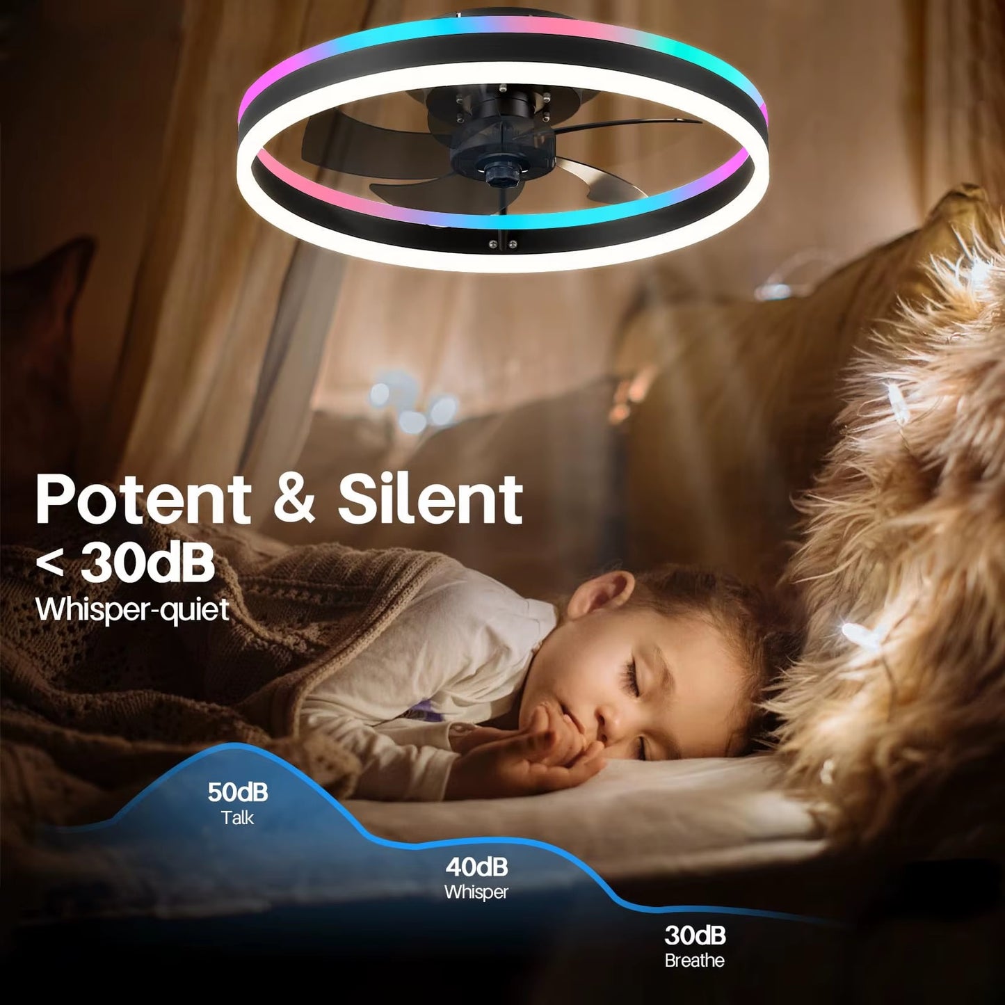 LuxiLamps - Plafondventilator Lamp - RGB - Smart Lamp - 6 Standen - Dimbaar - Kroonluchter Ventilator - Chandelier Fan - Woonkamer Lamp - Ventilator Lampen - Stille Motor
