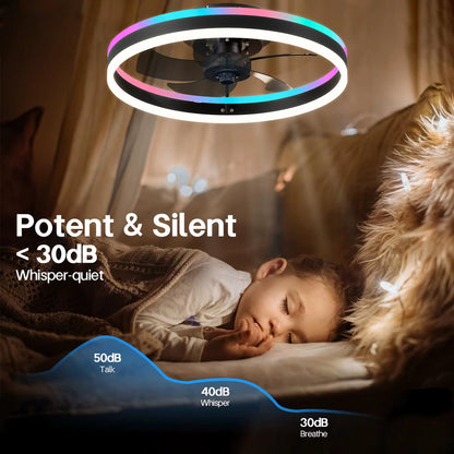 LuxiLamps - Plafondventilator Lamp - RGB - Smart Lamp - 6 Standen - Dimbaar - Kroonluchter Ventilator - Chandelier Fan - Woonkamer Lamp - Ventilator Lampen - Stille Motor