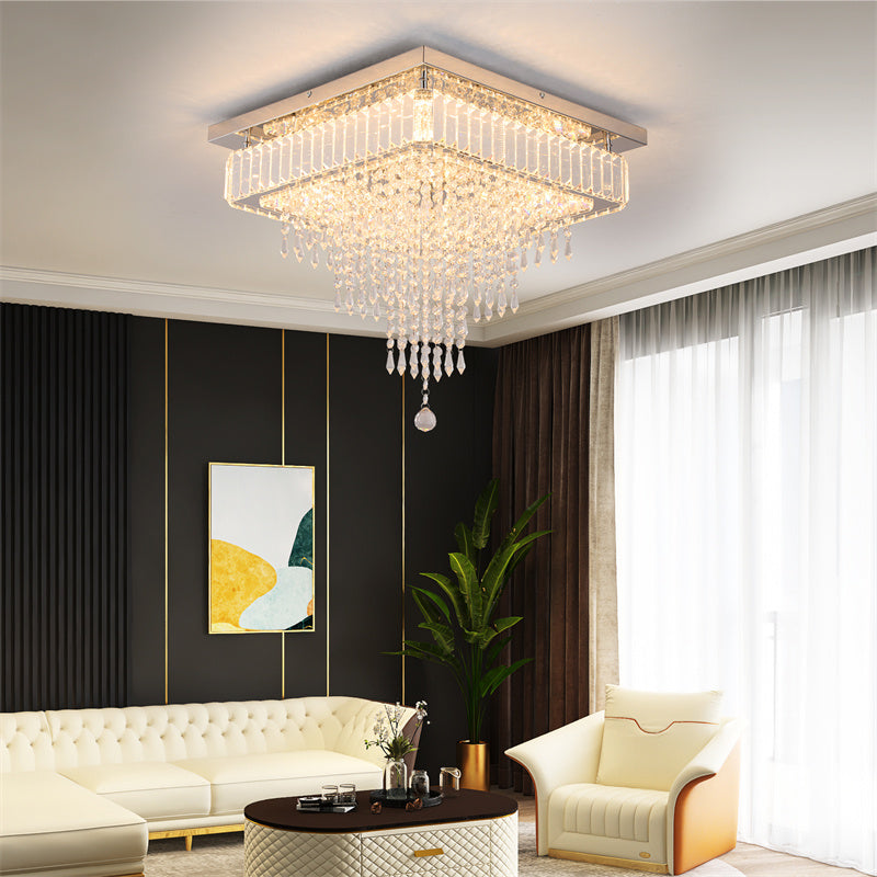 LuxiLamps - Crystal Kroonluchter - Moderne Plafondlamp - Dimbaar Met Afstandsbediening - Chroom - Kristallen Plafondverlichting - 45 cm - Woondecoratie - Plafonniere
