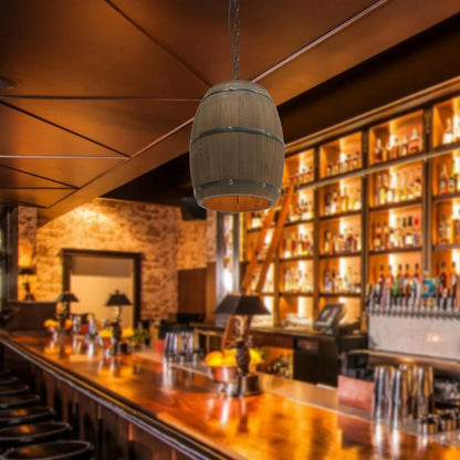 Wooden Wine Barrel Pendant Lamp - Vintage Retro Chandelier - Black - 90 Cm Adjustable Chain - E27