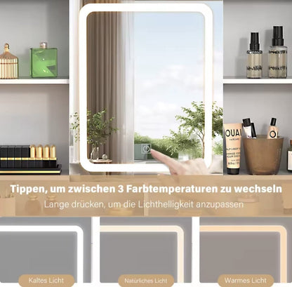Kaptafel Met LED Spiegel - 2 Laden - Touch Screen - Instelbare LED Verlichting - Make-up Tafel - Modern Design