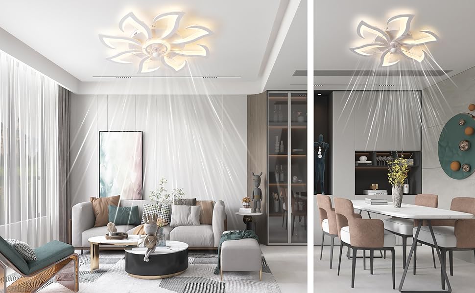 LuxiLamps - 6 Lotus Fan Lamp - Ceiling Fan - Smart Lamp - With Dimmer - 6 Modes Fan - Kitchen Lamp - Living Room Lamp - Modern Lamp