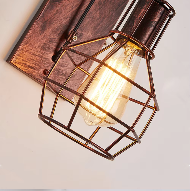 LuxiLamps- Klassieke Retro Wielvormige Wandlamp - E27 - Muur Verlichting - Warm Wit - Bruin - 40W - Industriële Metalen Wandlamp