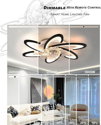 LuxiLamps - 6 Wing Ceiling Fan - Smart Lamp - Dimmable - White - 6 Settings - Living Room Lamp Fan - Chandelier Fan - Fan Lamps - 67 cm