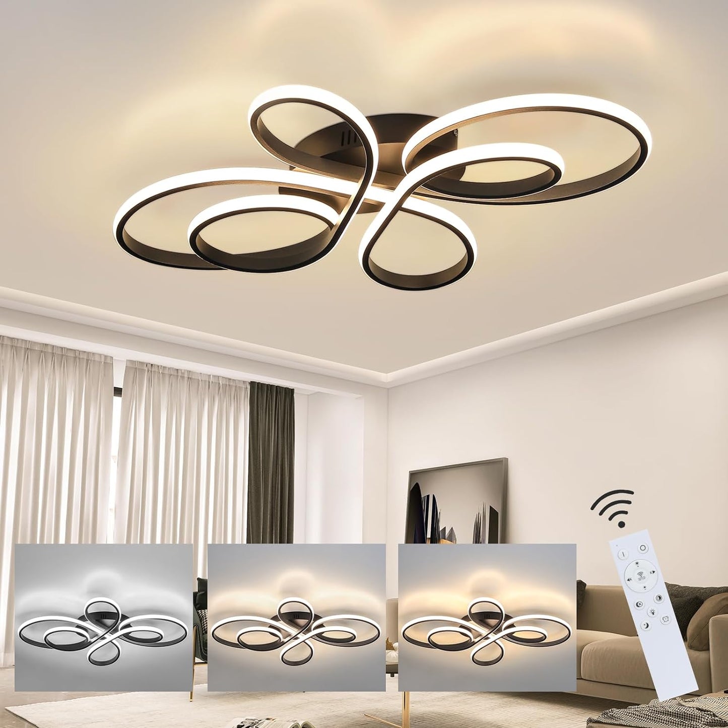 Moderne Plafondlamp - Luxe LED Kroonluchter - Dimbaar - Vlindervorm - 100 cm - Woonkamerlamp - Zwart - Plafoniere - 90W