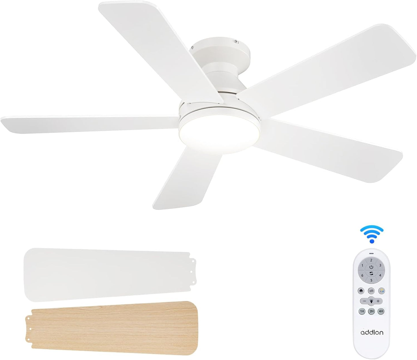 LuxiLamps | 5 Blad Plafondventilator | Met Afstandsbediening | 6 Standen | Geheugenfunctie | Wit/Bruin | Ventilator | 132 cm | Dimbaar | Woonkamerlamp | Moderne lamp