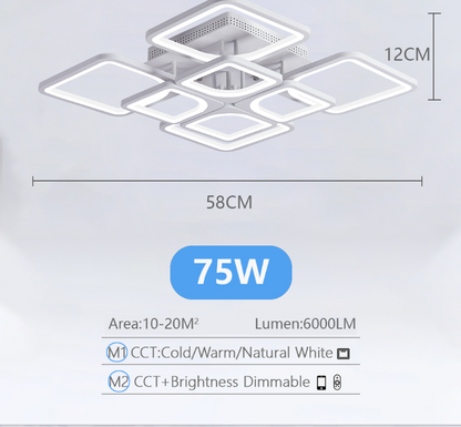 LuxiLamps - LED Bluetooth 4x4 Kop Plafondlamp - Smart lamp - 60 cm - Zwart - Afstandsbediening en APP - Woonkamer Lamp - Plafonniere