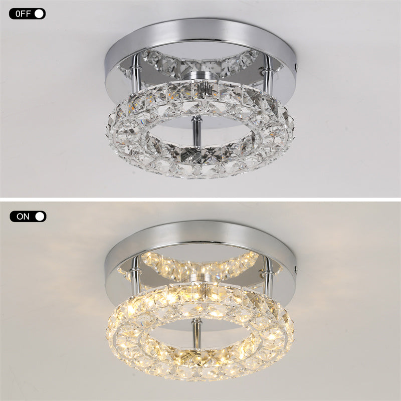 Plafondlamp van kristal, dimbaar, 16 W, led-plafondlamp, rond, voor slaapkamer, woonkamer, hal, keuken, 3000-6500 K [Energieklasse A+]
