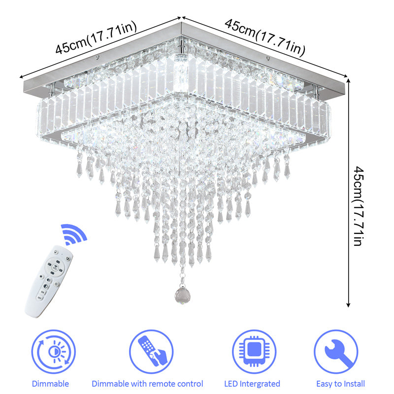 LuxiLamps - Crystal Kroonluchter - Moderne Plafondlamp - Dimbaar Met Afstandsbediening - Chroom - Kristallen Plafondverlichting - 45 cm - Woondecoratie - Plafonniere