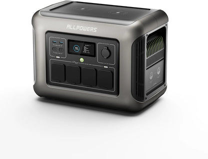 Allpowers® R1500 Powerstation + 100W Zonnepaneel – Capaciteit 1152Wh - 1800W AC Output – UPS – Uitbreidbaar met B1000 – Back-up Stroomvoorziening - 3000W Piek - USB - DC - AC - Camping - LFP - Draagbare LiFePO4 Energiecentrale - Zonnegenerator