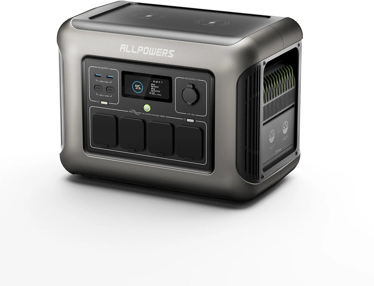 Allpowers® R1500 Powerstation + 200W Zonnepaneel – Capaciteit 1152Wh - 1800W AC Output – UPS – Uitbreidbaar met Allpowers B1000 – Back-up Stroomvoorziening - 3000W Piek - DC - AC - Camping - LFP - Draagbare LiFePO4 Energiecentrale - Zonnegenerator