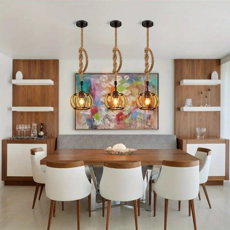 Pendant Lamp - Vintage Rope Lamp - For Living Room or Dining Room - Chandelier - Adjustable - Modern Pendant Lamp