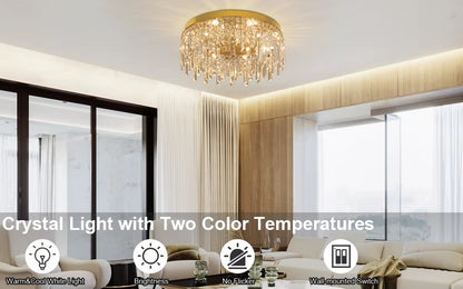 Kristallen Plafond Kroonluchter - LED Plafondlamp - Goud - Woonkamerlamp - 50cm - Crystal - 3 Kleuren - Luxe Woondecoratie