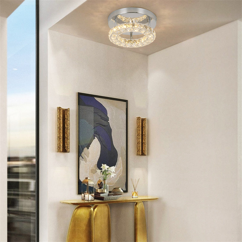 Plafondlamp van kristal, dimbaar, 16 W, led-plafondlamp, rond, voor slaapkamer, woonkamer, hal, keuken, 3000-6500 K [Energieklasse A+]