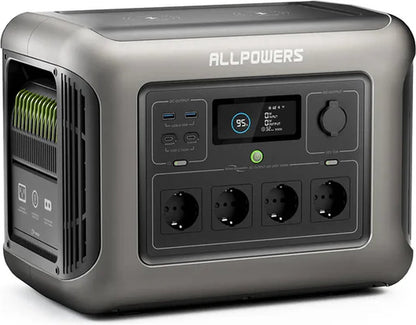 Powerstation R1500WE - Draagbare Powerstation – 1152Wh / 1 Kwh - LiFePO4 Batterij - 1800W - Piek 3000W - 11 Outputs AC/DC & USB - Snellaadfunctie - 4x AC Uitgang – Ideaal voor Huis en Camping - 2x Draadloos Laden - Krachtcentrale - Inclusief APP