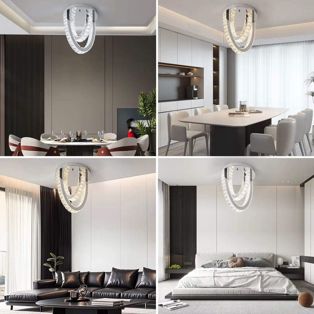 2 Ring Crystal Plafondlamp - Luxe LED Plafondlamp - Chroom - Woondecoratie - 3 Kleuren - Kristallen Kroonluchter - Moderne Plafondlamp - 30 cm