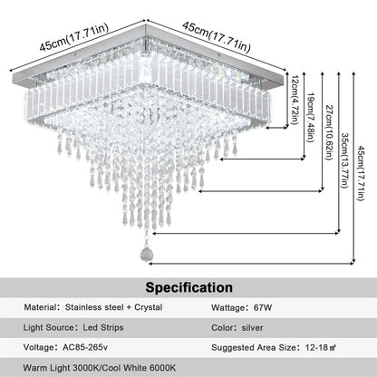 LuxiLamps - Crystal Kroonluchter - Moderne Plafondlamp - Dimbaar Met Afstandsbediening - Chroom - Kristallen Plafondverlichting - 45 cm - Woondecoratie - Plafonniere