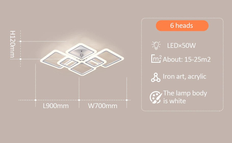 6 Hoofden Plafondlamp - Met Afstandsbediening - Smart lamp - Dimbaar Met App - Woonkamerlamp - Moderne lamp - Plafoniere