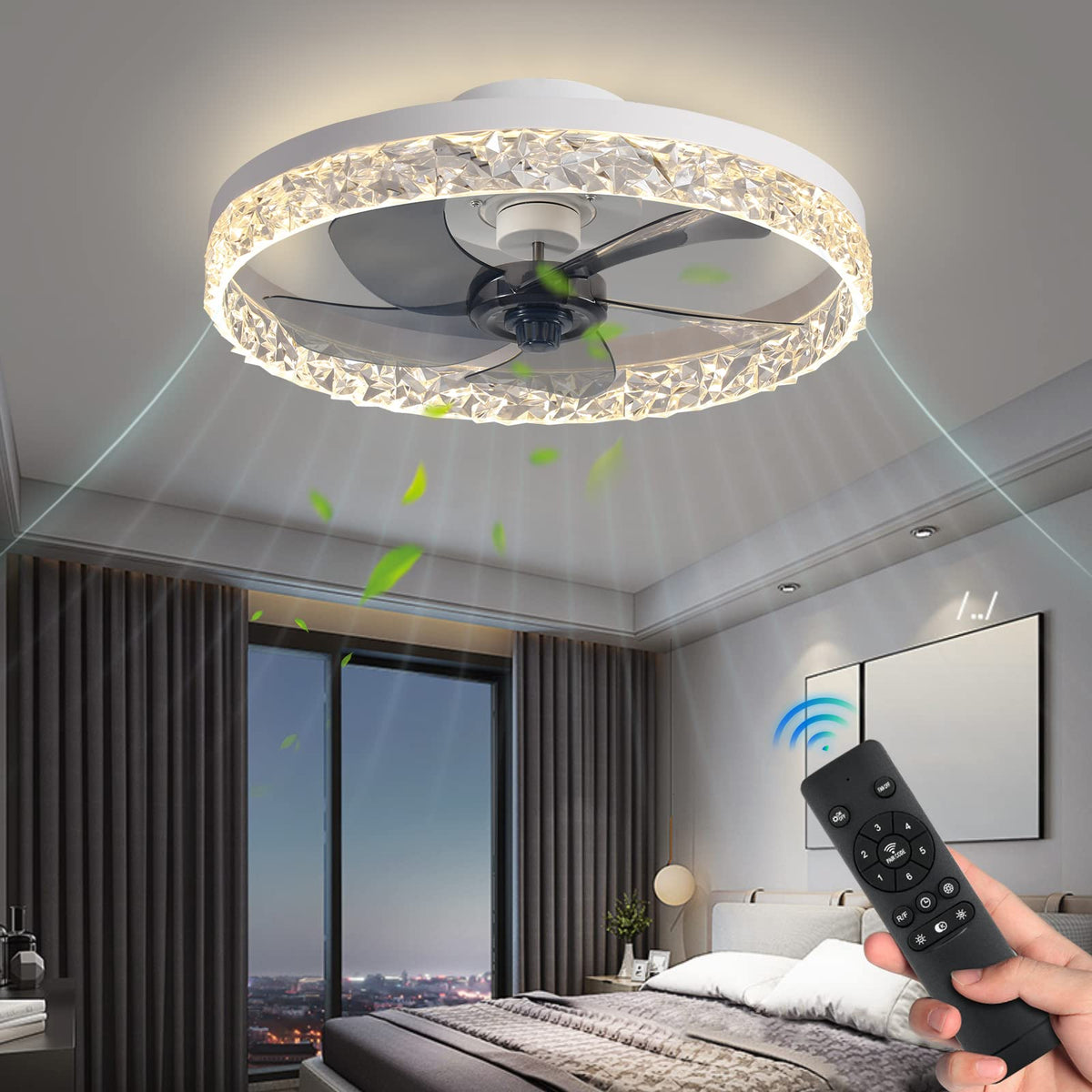 Modern Ceiling Fan With LED-Light - Black - Dimmable - 6 Speeds - Remote Control And App - For Kitchen And Bedroom
