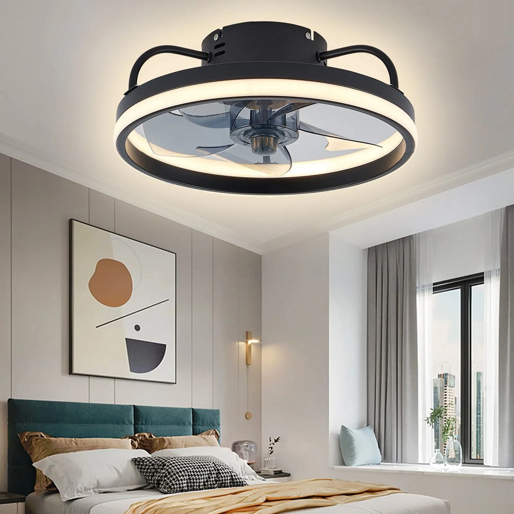 Ceiling Fan With Lighting - Round Light Ring - 6 Speeds - Black - Dimmable - With Remote Control And App - With Memory Function