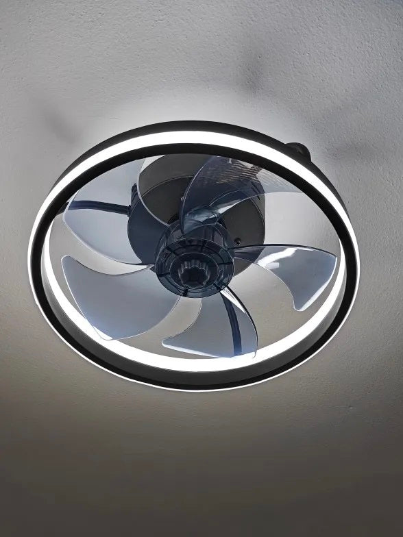 Ceiling Fan With Lighting - Round Light Ring - 6 Speeds - Black - Dimmable - With Remote Control And App - With Memory Function