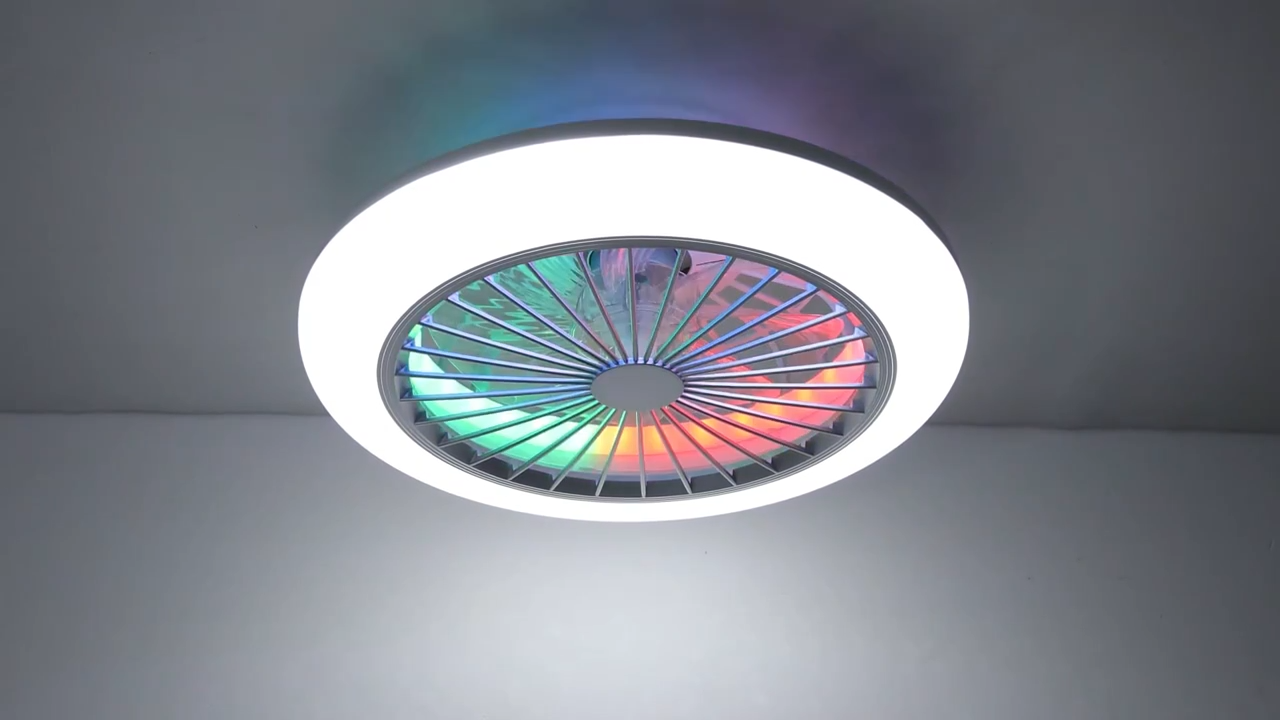 LED RGB Ventilator Lamp - Smart Lamp - Plafondventilator - RGB - 12 Kleuren - Dimbaar - 45 cm - 6 Standen - Plafondventilator - Woonkamerlamp - Moderne Lamp